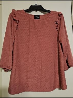 W5 Dusty Rose Textured Ruffle Shoulder Blouse